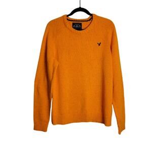 American Eagle Sweater Orange Cotton Elbow Patch Academia Athletic Large #181